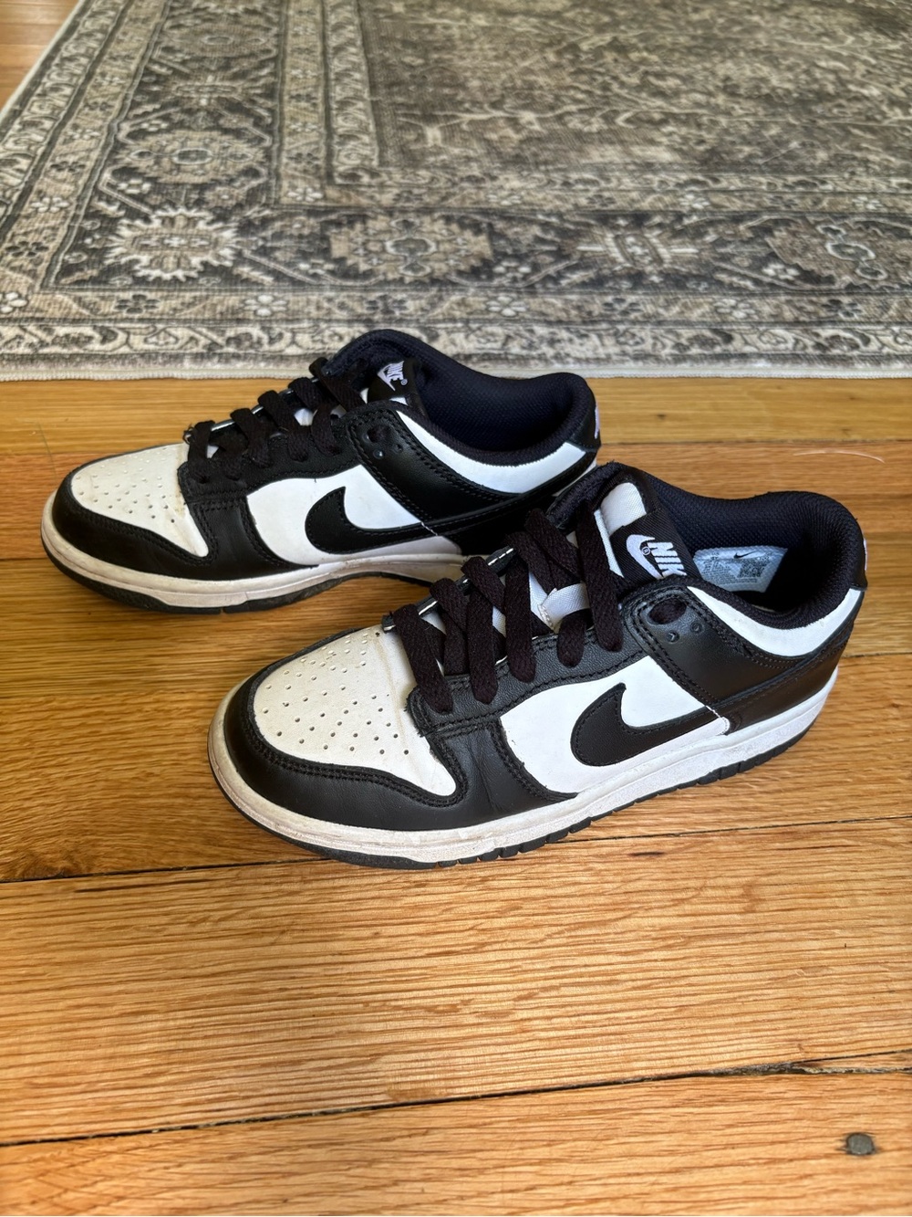 Nike Kids Black and White Low-Top Sneakers with Swoosh